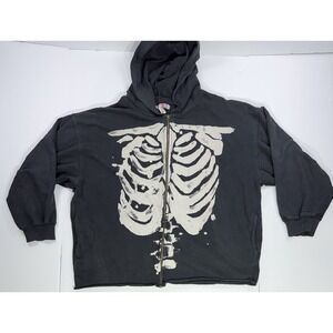 Urban Outfitters Skeleton Ribcage Zip Hoodie Black Full Zip Mens Small